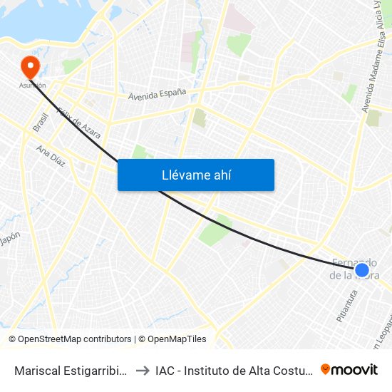 Mariscal Estigarribia X Boquerón to IAC - Instituto de Alta Costura Diseño y Moda map