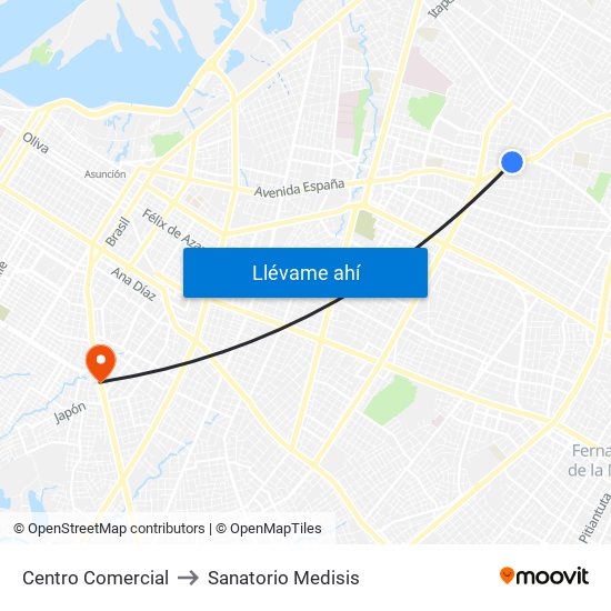 Centro Comercial to Sanatorio Medisis map