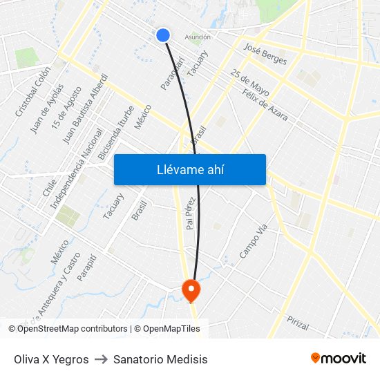 Oliva X Yegros to Sanatorio Medisis map