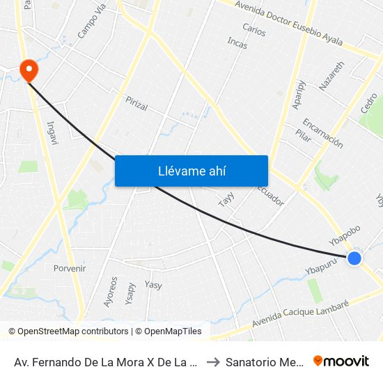 Av. Fernando De La Mora X De La Victoria to Sanatorio Medisis map