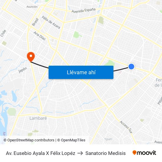 Av. Eusebio Ayala X Félix Lopéz to Sanatorio Medisis map