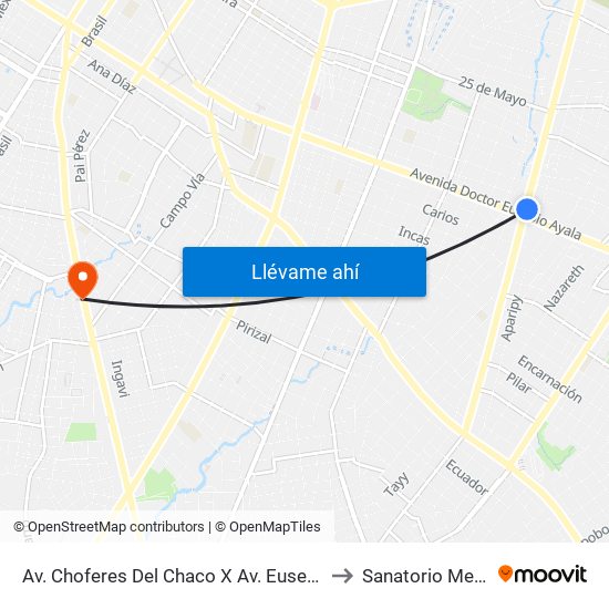 Av. Choferes Del Chaco X Av. Eusebio Ayala to Sanatorio Medisis map