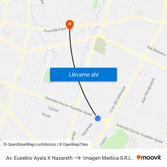 Av. Eusebio Ayala X Nazareth to Imagen Medica S.R.L. map