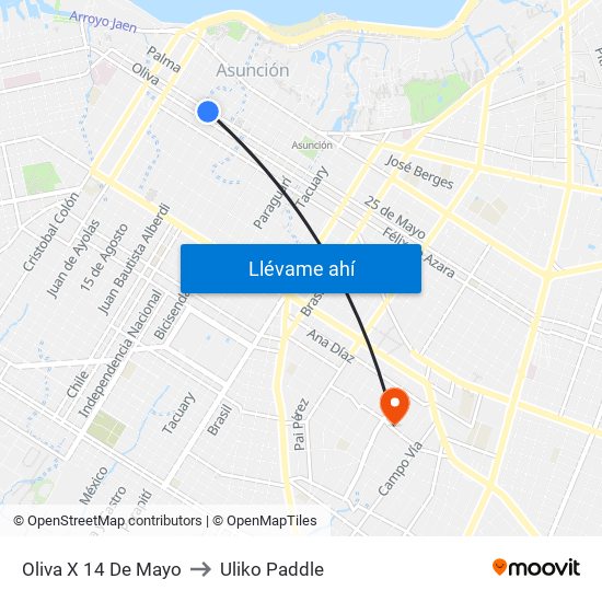 Oliva X 14 De Mayo to Uliko Paddle map