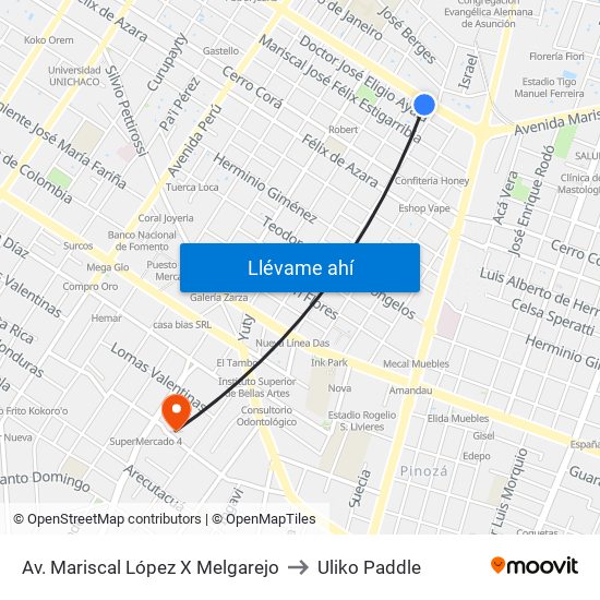 Av. Mariscal López X Melgarejo to Uliko Paddle map