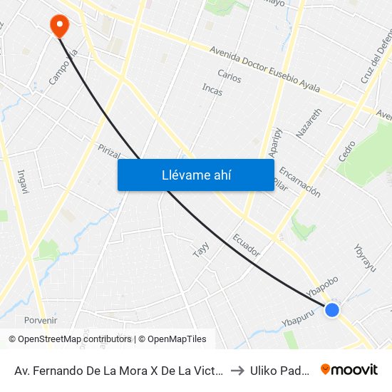 Av. Fernando De La Mora X De La Victoria to Uliko Paddle map