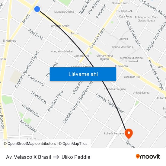 Av. Velasco X Brasil to Uliko Paddle map