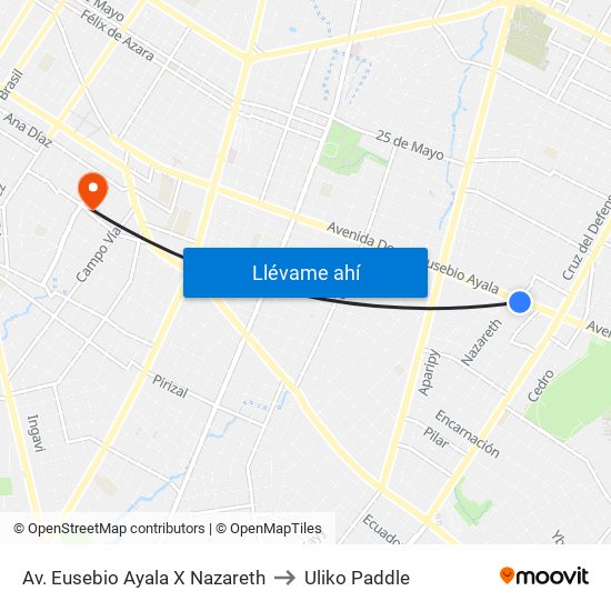 Av. Eusebio Ayala X Nazareth to Uliko Paddle map