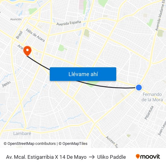 Av. Mcal. Estigarribia X 14 De Mayo to Uliko Paddle map