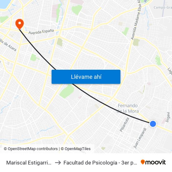 Mariscal Estigarribia X Atilio Galfre to Facultad de Psicología - 3er piso - Universidad Columbia map