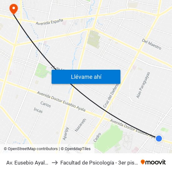 Av. Eusebio Ayala X Félix Lopéz to Facultad de Psicología - 3er piso - Universidad Columbia map