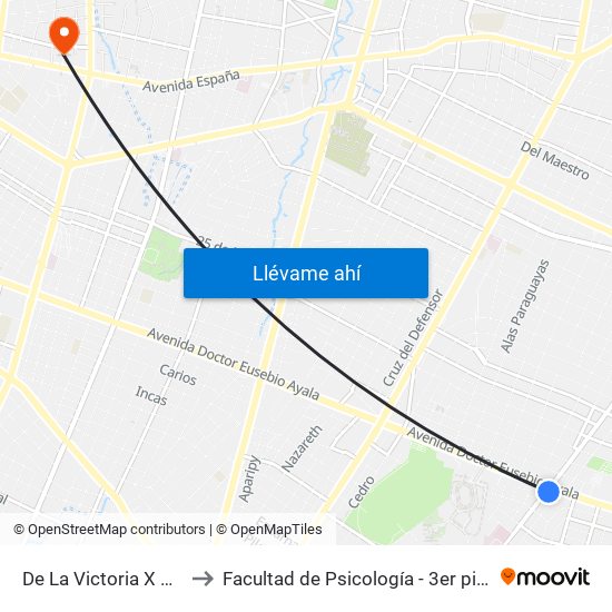 De La Victoria X Av. Eusebio Ayala to Facultad de Psicología - 3er piso - Universidad Columbia map