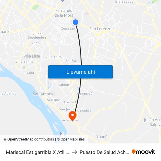 Mariscal Estigarribia X Atilio Galfre to Puesto De Salud Achucarro map