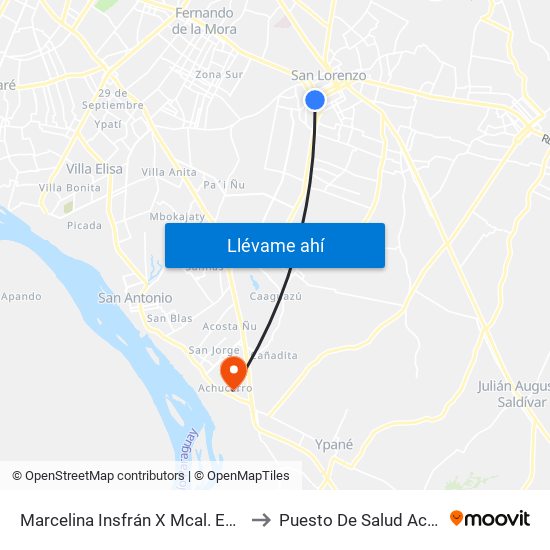 Marcelina Insfrán X Mcal. Estigarribia to Puesto De Salud Achucarro map