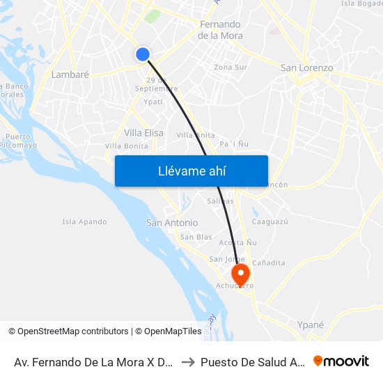 Av. Fernando De La Mora X De La Victoria to Puesto De Salud Achucarro map