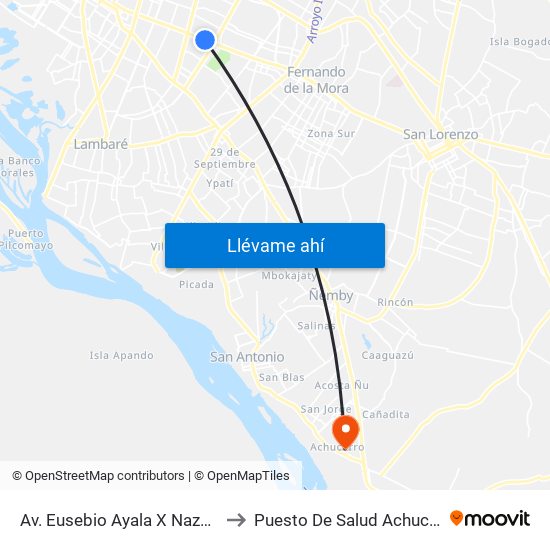 Av. Eusebio Ayala X Nazareth to Puesto De Salud Achucarro map