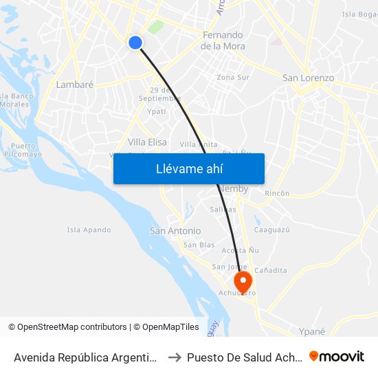 Avenida República Argentina, 3016 to Puesto De Salud Achucarro map