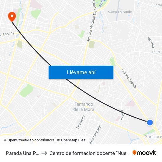 Parada Una Paseo Amelia to Centro de formacion docente "Nuestra Señora De La Asuncion" map