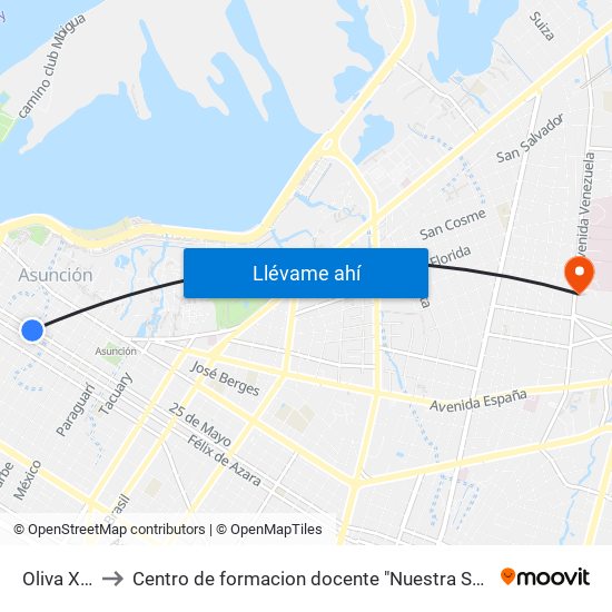 Oliva X Chile to Centro de formacion docente "Nuestra Señora De La Asuncion" map