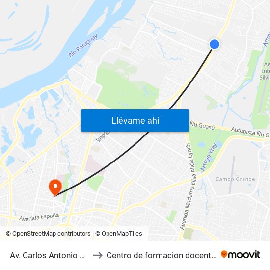Av. Carlos Antonio López X Av. Eusebio Ayala to Centro de formacion docente "Nuestra Señora De La Asuncion" map