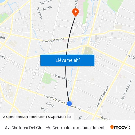 Av. Choferes Del Chaco X Av. Eusebio Ayala to Centro de formacion docente "Nuestra Señora De La Asuncion" map