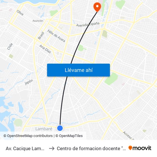 Av. Cacique Lambaré Y Calle Escobar to Centro de formacion docente "Nuestra Señora De La Asuncion" map