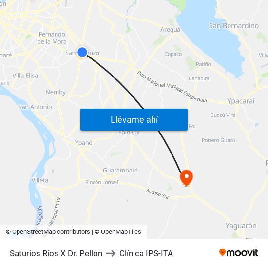 Saturios Ríos X Dr. Pellón to Clínica IPS-ITA map