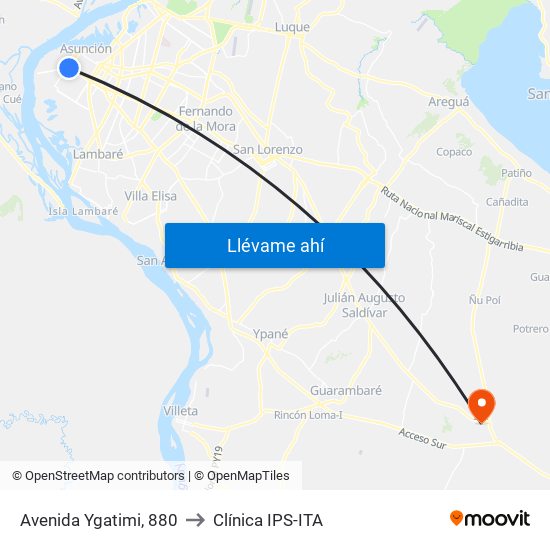 Avenida Ygatimi, 880 to Clínica IPS-ITA map