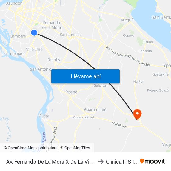 Av. Fernando De La Mora X De La Victoria to Clínica IPS-ITA map