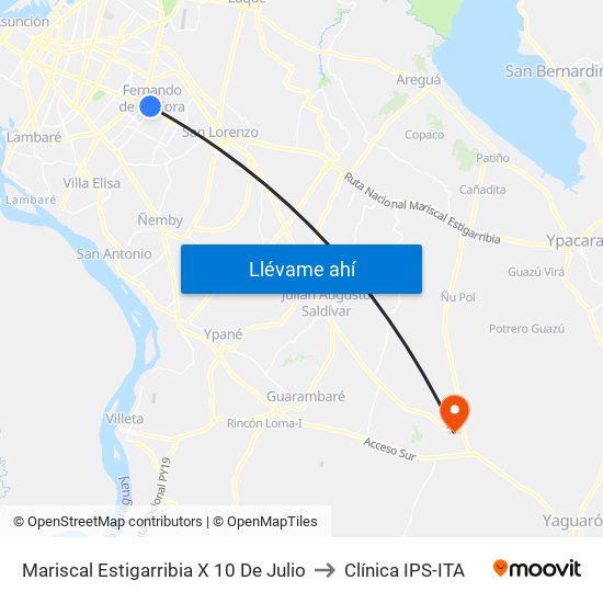 Mariscal Estigarribia X 10 De Julio to Clínica IPS-ITA map