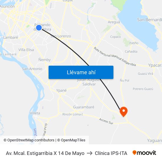 Av. Mcal. Estigarribia X 14 De Mayo to Clínica IPS-ITA map
