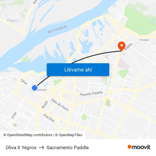 Oliva X Yegros to Sacramento Paddle map