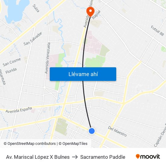Av. Mariscal López X Bulnes to Sacramento Paddle map