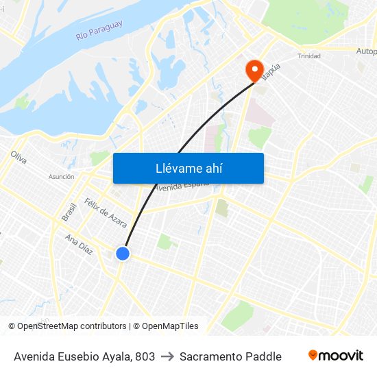 Avenida Eusebio Ayala, 803 to Sacramento Paddle map