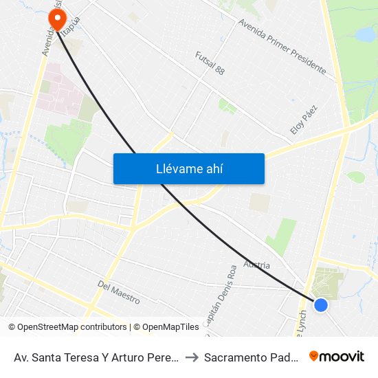Av. Santa Teresa Y Arturo Pereira to Sacramento Paddle map