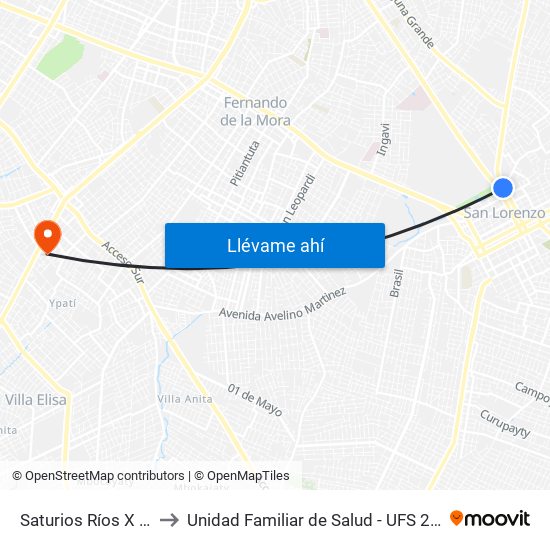 Saturios Ríos X Dr. Pellón to Unidad Familiar de Salud - UFS 29 de Septiembre map