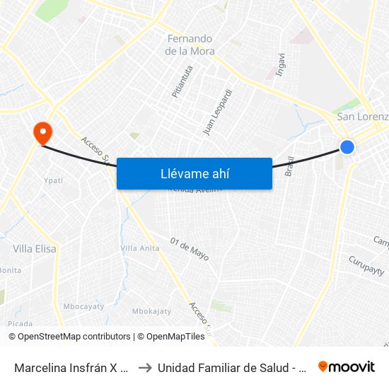 Marcelina Insfrán X Mcal. Estigarribia to Unidad Familiar de Salud - UFS 29 de Septiembre map