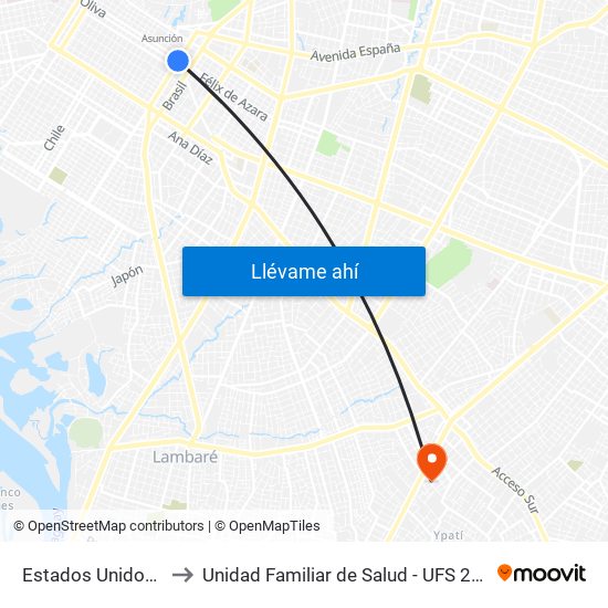 Estados Unidos X Azara to Unidad Familiar de Salud - UFS 29 de Septiembre map