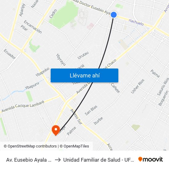 Av. Eusebio Ayala X Félix Lopéz to Unidad Familiar de Salud - UFS 29 de Septiembre map