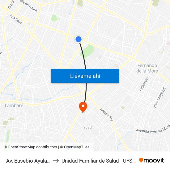 Av. Eusebio Ayala X Nazareth to Unidad Familiar de Salud - UFS 29 de Septiembre map