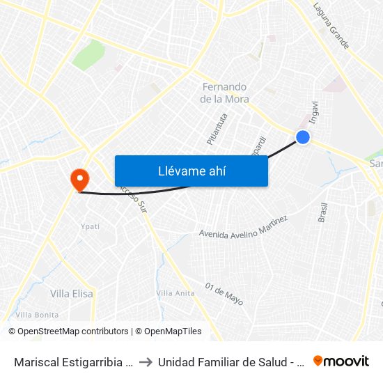 Mariscal Estigarribia X Andrés Barbero to Unidad Familiar de Salud - UFS 29 de Septiembre map