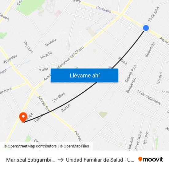 Mariscal Estigarribia X 10 De Julio to Unidad Familiar de Salud - UFS 29 de Septiembre map
