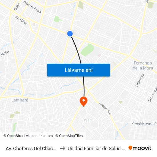 Av. Choferes Del Chaco X Av. Eusebio Ayala to Unidad Familiar de Salud - UFS 29 de Septiembre map