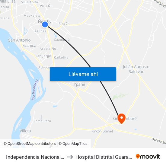 Independencia Nacional, 2196 to Hospital Distrital Guarambare map