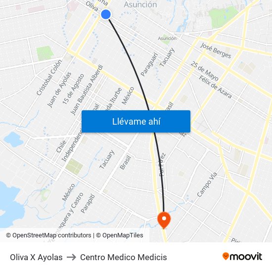 Oliva X Ayolas to Centro Medico Medicis map