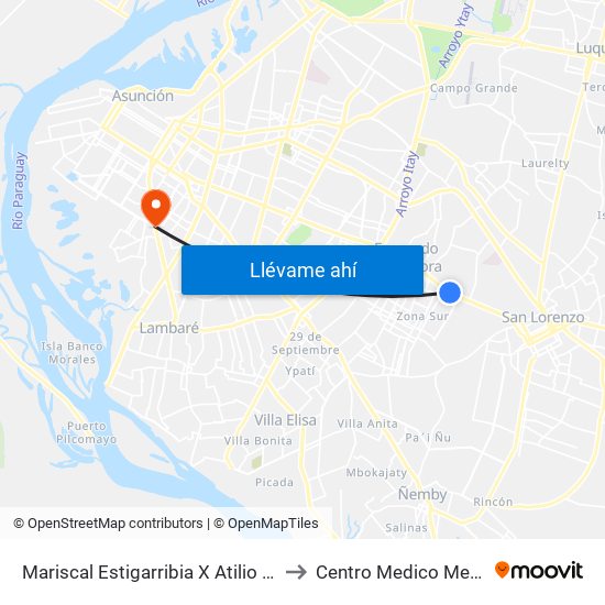 Mariscal Estigarribia X Atilio Galfre to Centro Medico Medicis map