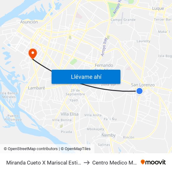Miranda Cueto X Mariscal Estigarribia to Centro Medico Medicis map