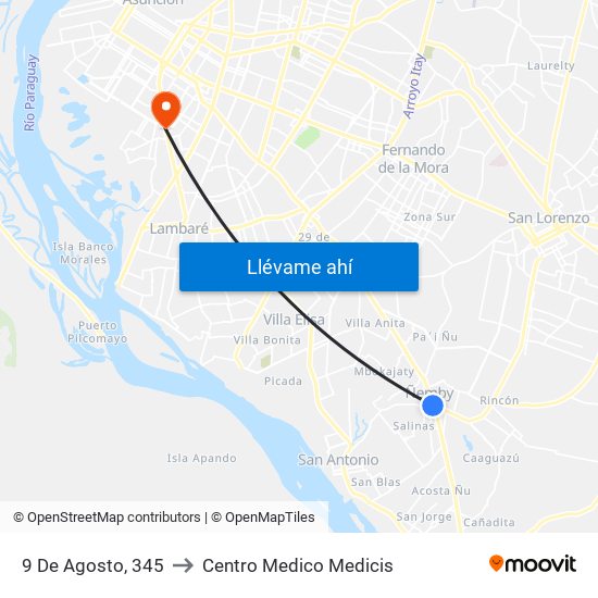 9 De Agosto, 345 to Centro Medico Medicis map