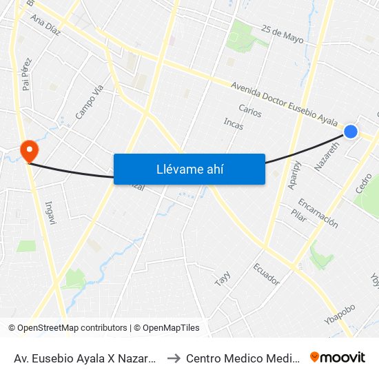 Av. Eusebio Ayala X Nazareth to Centro Medico Medicis map