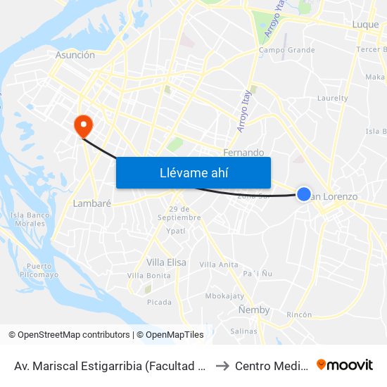 Av. Mariscal Estigarribia (Facultad De Ciencias Económicas) to Centro Medico Medicis map